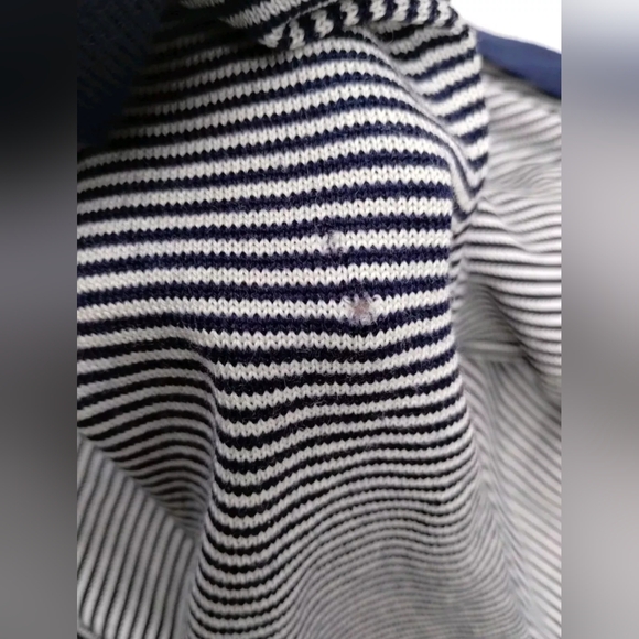 St. John Yellow Label Nautical Jacket Style Striped Sweater Navy Blue White Sz L - Picture 9 of 11